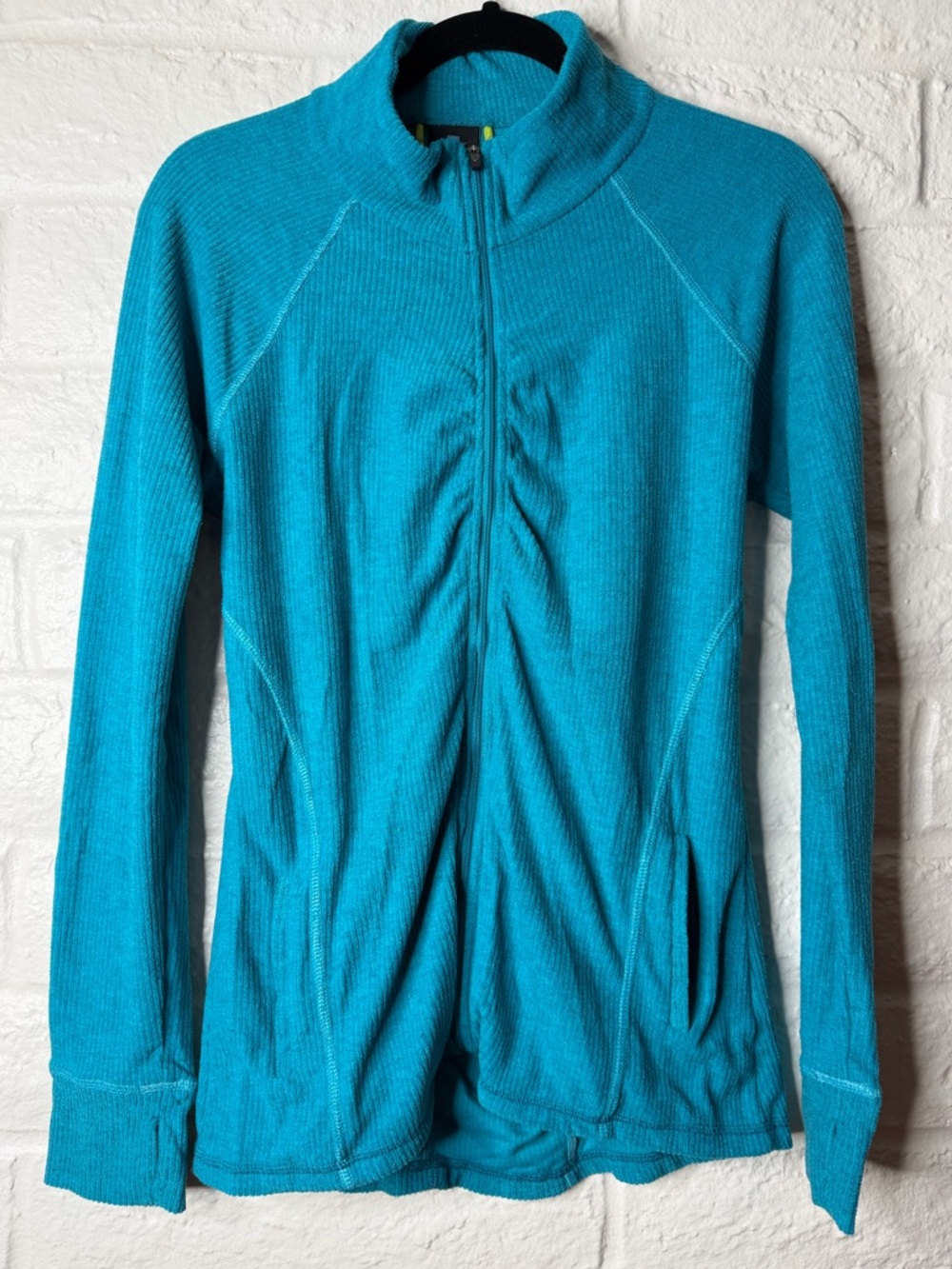 Kuhl Blue Full Zip Lightweight Ribbed Jacket Form Fitting Thumb Hole Sleeve